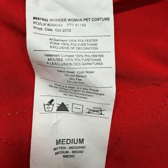 Rubie’s Wonder Woman Pet Costume Medium Red Blue Gold Stars Dog Dress DC Comics - Picture 6 of 10